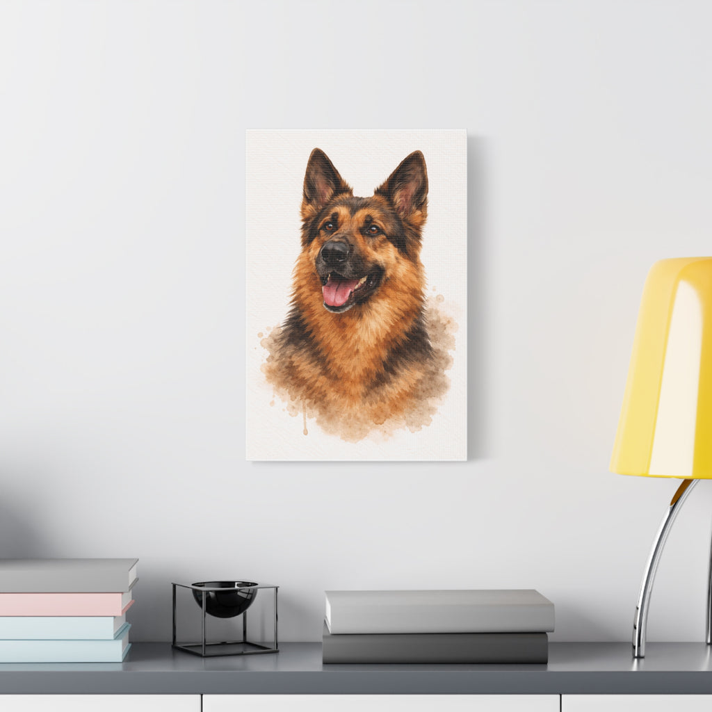 German Shepherd Watercolor Canvas Print — Matte Stretched Wall Art