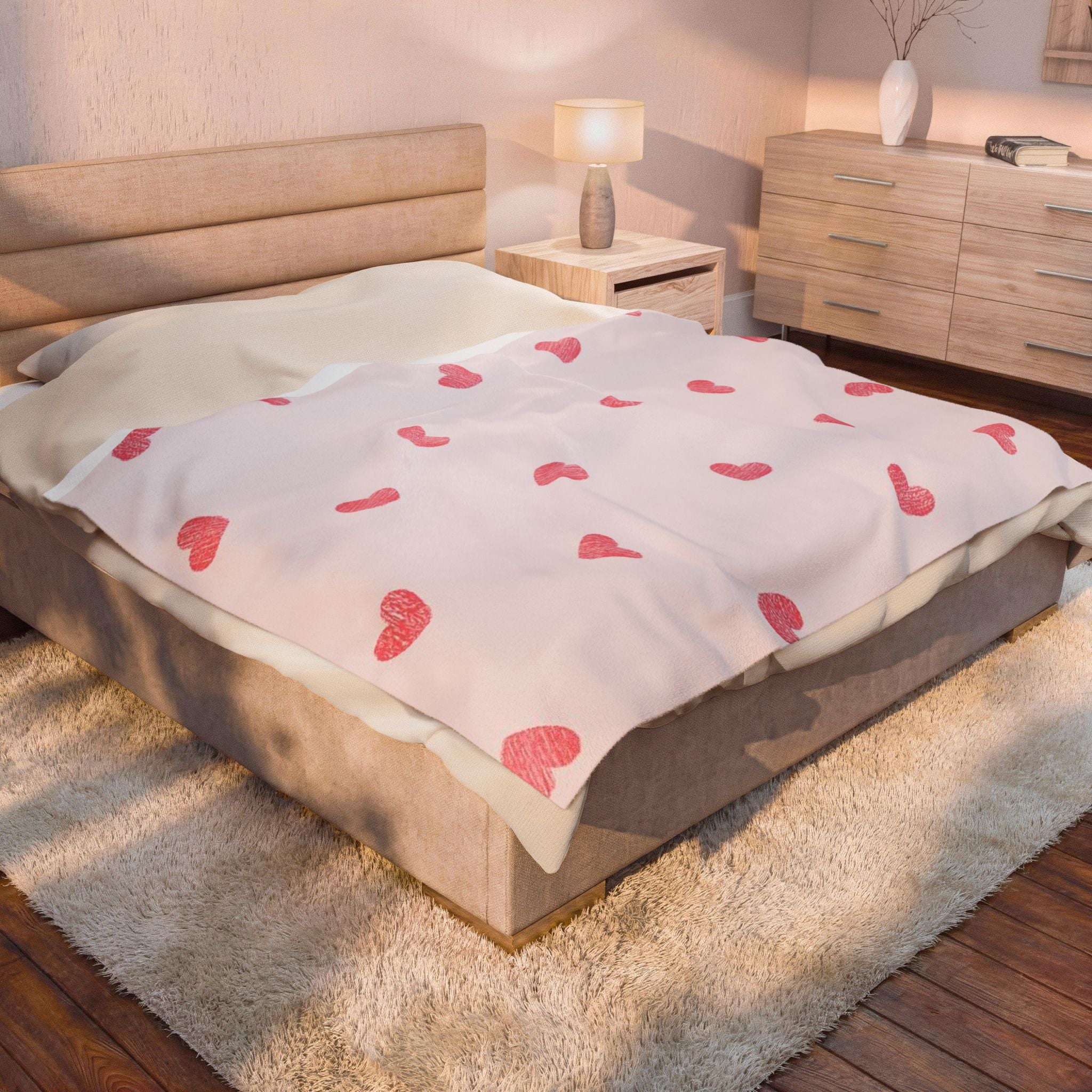 Velveteen Plush Blanket — Cute Heart Pattern Cozy Throw