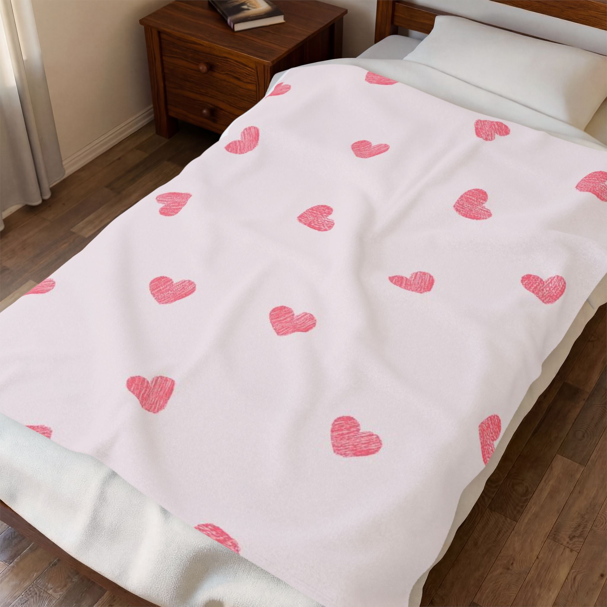Velveteen Plush Blanket — Cute Heart Pattern Cozy Throw